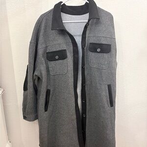 Amazon Women's Gray Wool-Blend Pea Coat with Black Trim
